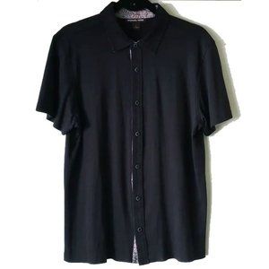Michael Kors Cotton Knit Button Down Shirt L Paisley Contrast Collar